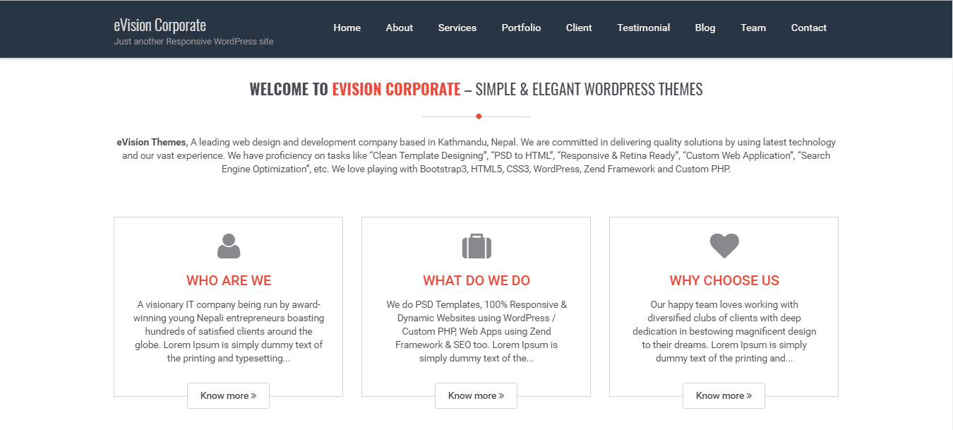 business wordpress theme eVision Corporate: about us