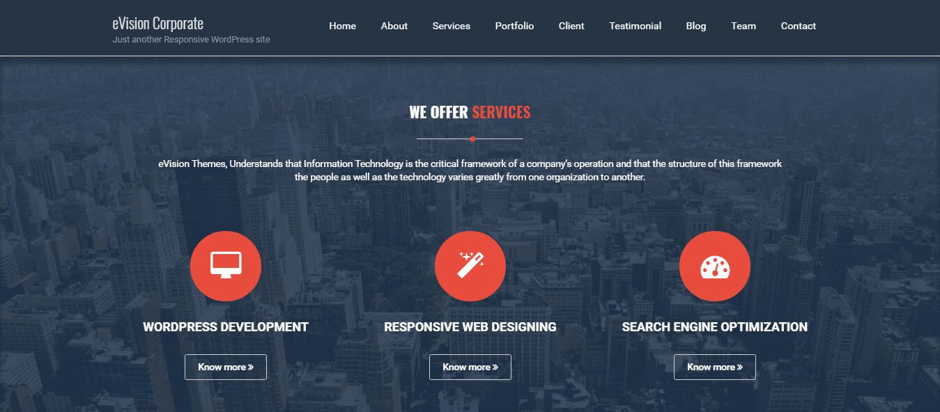 business wordpress theme eVision Corporate: services