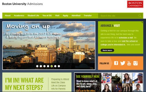 notable websites using wordpress: Boston University Admissions