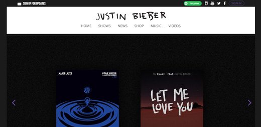 notable websites using wordpress: Justin Bieber