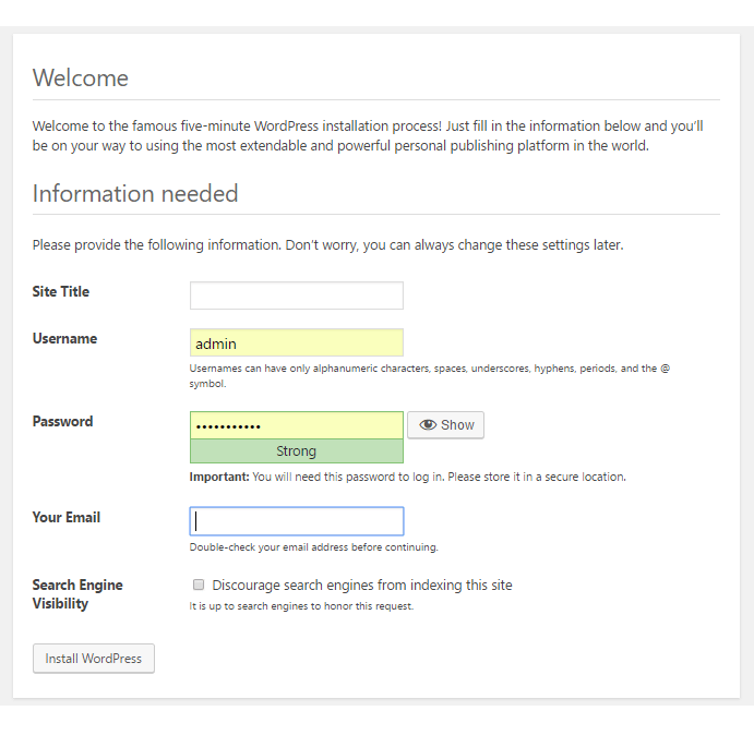 install wordpress locally final form